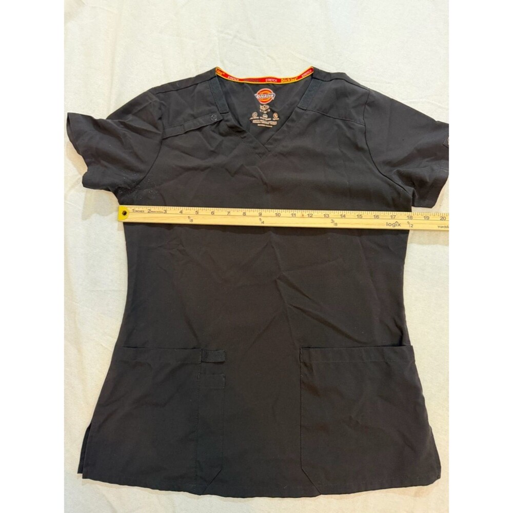 Dickies Black V-Neck Stretch Scrub Top with Red Trim